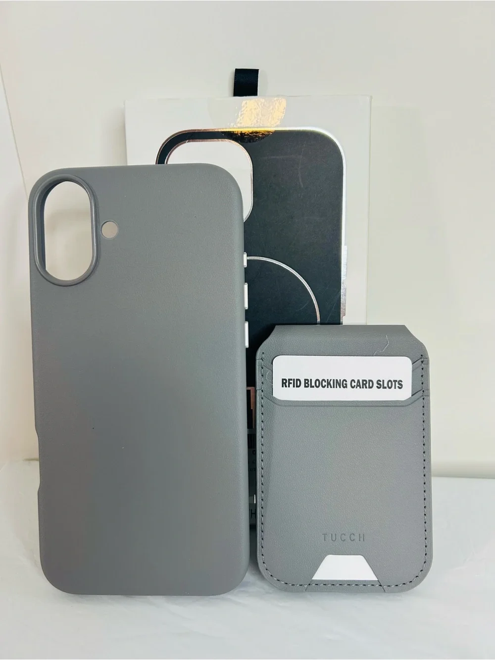 Gray RFID Blocking Magnetic Wallet & Phone Case for IPhone 16